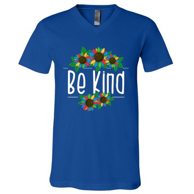 Sunflower Be Kind Autism Awareness Kindness Gift V-Neck T-Shirt