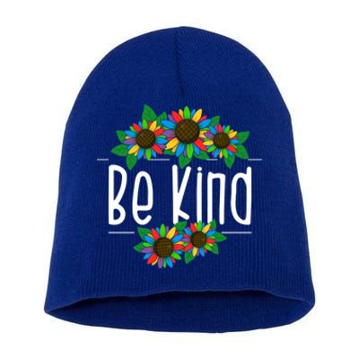 Sunflower Be Kind Autism Awareness Kindness Gift Short Acrylic Beanie