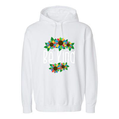 Sunflower Be Kind Autism Awareness Kindness Gift Garment-Dyed Fleece Hoodie