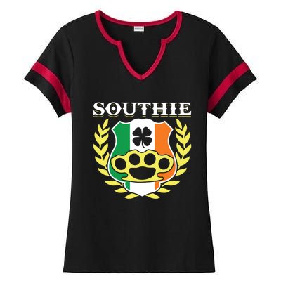 Southie Brass Knuckle Irish Flag St Patricks Day Cool Pun Gift Ladies Halftime Notch Neck Tee