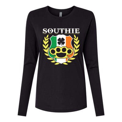 Southie Brass Knuckle Irish Flag St Patricks Day Cool Pun Gift Womens Cotton Relaxed Long Sleeve T-Shirt