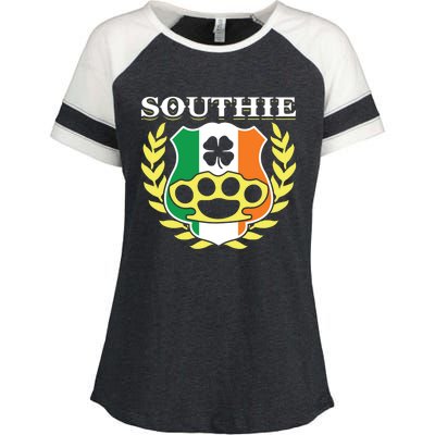 Southie Brass Knuckle Irish Flag St Patricks Day Cool Pun Gift Enza Ladies Jersey Colorblock Tee