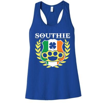 Southie Brass Knuckle Irish Flag St Patricks Day Cool Pun Gift Women's Racerback Tank