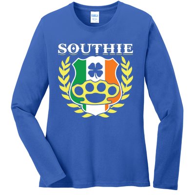 Southie Brass Knuckle Irish Flag St Patricks Day Cool Pun Gift Ladies Long Sleeve Shirt