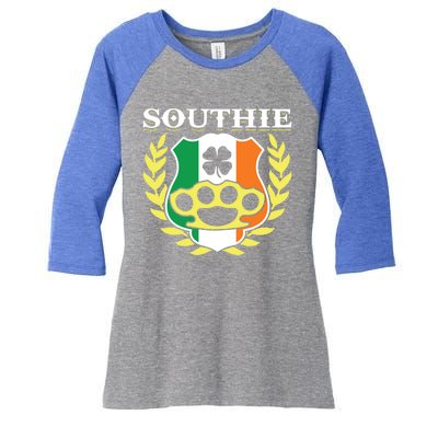 Southie Brass Knuckle Irish Flag St Patricks Day Cool Pun Gift Women's Tri-Blend 3/4-Sleeve Raglan Shirt