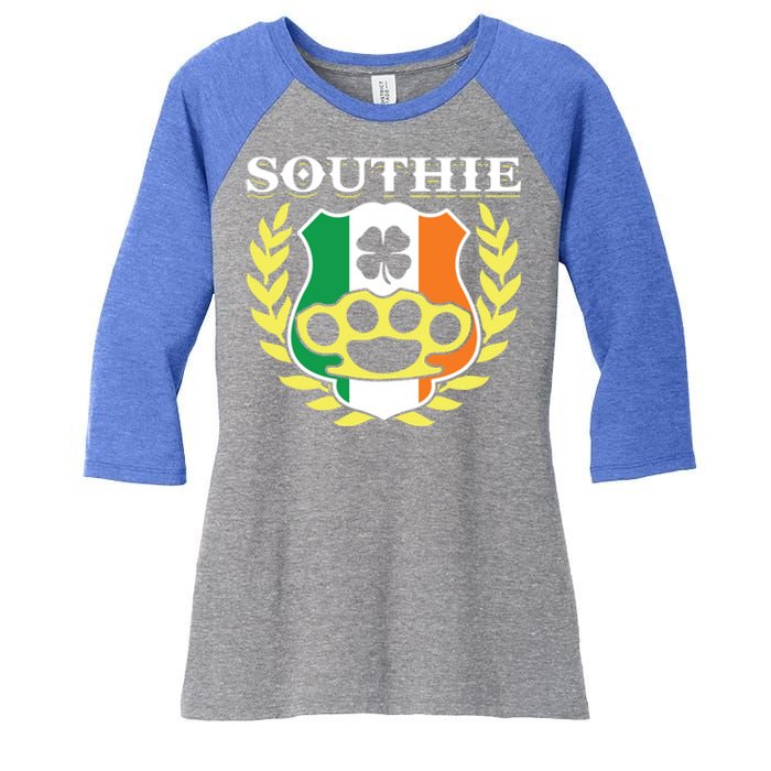 Southie Brass Knuckle Irish Flag St Patricks Day Cool Pun Gift Women's Tri-Blend 3/4-Sleeve Raglan Shirt