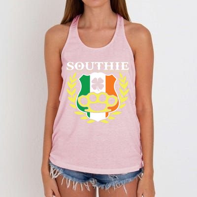 Southie Brass Knuckle Irish Flag St Patricks Day Cool Pun Gift Women's Knotted Racerback Tank