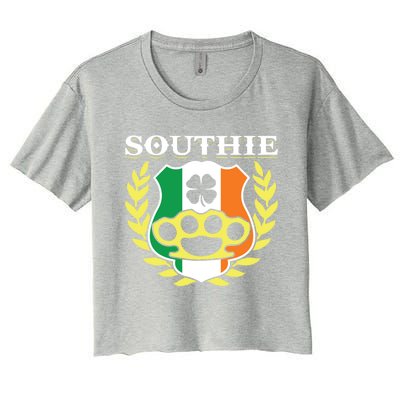 Southie Brass Knuckle Irish Flag St Patricks Day Cool Pun Gift Women's Crop Top Tee