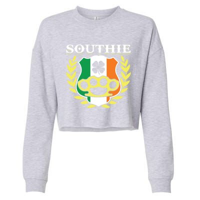 Southie Brass Knuckle Irish Flag St Patricks Day Cool Pun Gift Cropped Pullover Crew