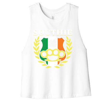 Southie Brass Knuckle Irish Flag St Patricks Day Cool Pun Gift Women's Racerback Cropped Tank