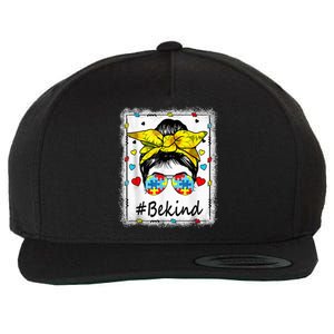 Sunflower Be kind girl Shirt - Autism Awareness Messy Bun Wool Snapback Cap