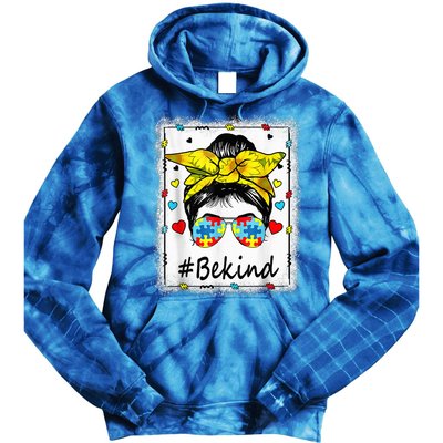 Sunflower Be kind girl Shirt - Autism Awareness Messy Bun Tie Dye Hoodie