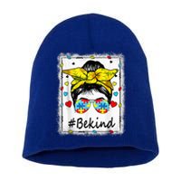 Sunflower Be kind girl Shirt - Autism Awareness Messy Bun Short Acrylic Beanie