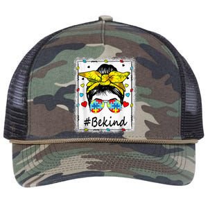 Sunflower Be kind girl Shirt - Autism Awareness Messy Bun Retro Rope Trucker Hat Cap