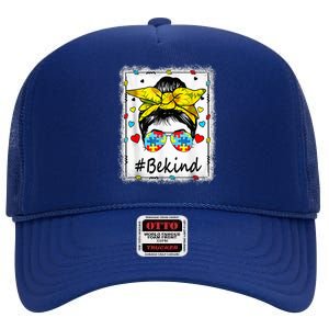 Sunflower Be kind girl Shirt - Autism Awareness Messy Bun High Crown Mesh Back Trucker Hat