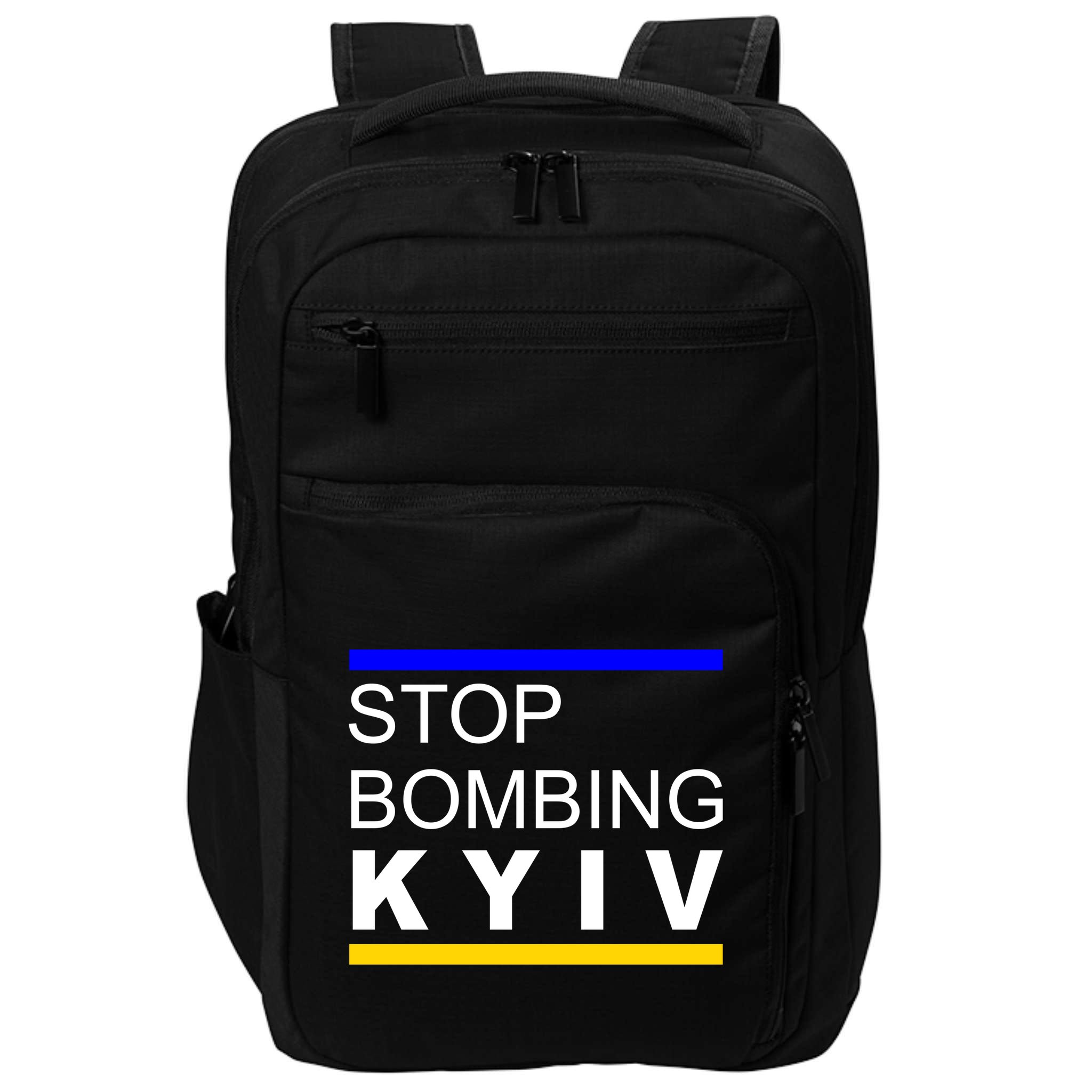 Stop Bombing Kyiv Support Ukraine Impact Tech Backpack