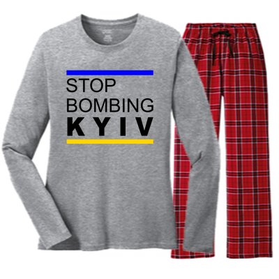 Stop Bombing Kyiv Support Ukraine Women's Long Sleeve Flannel Pajama Set 