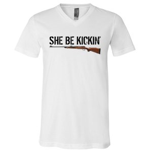 She Be Kickin Guns Saying Cool Hot Women Lady V-Neck T-Shirt