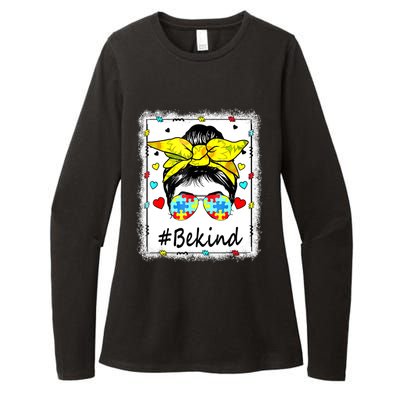 Sunflower Be Kind Autism Awareness Messy Bun Womens CVC Long Sleeve Shirt