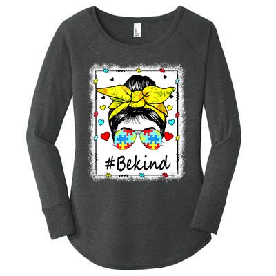 Sunflower Be Kind Autism Awareness Messy Bun Women's Perfect Tri Tunic Long Sleeve Shirt