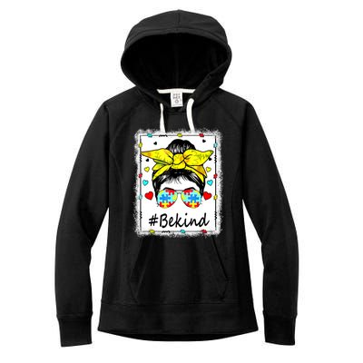 Sunflower Be Kind Autism Awareness Messy Bun Women's Fleece Hoodie