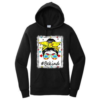 Sunflower Be Kind Autism Awareness Messy Bun Women's Pullover Hoodie