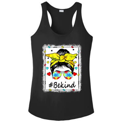 Sunflower Be Kind Autism Awareness Messy Bun Ladies PosiCharge Competitor Racerback Tank