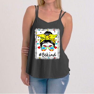 Sunflower Be Kind Autism Awareness Messy Bun Women's Strappy Tank