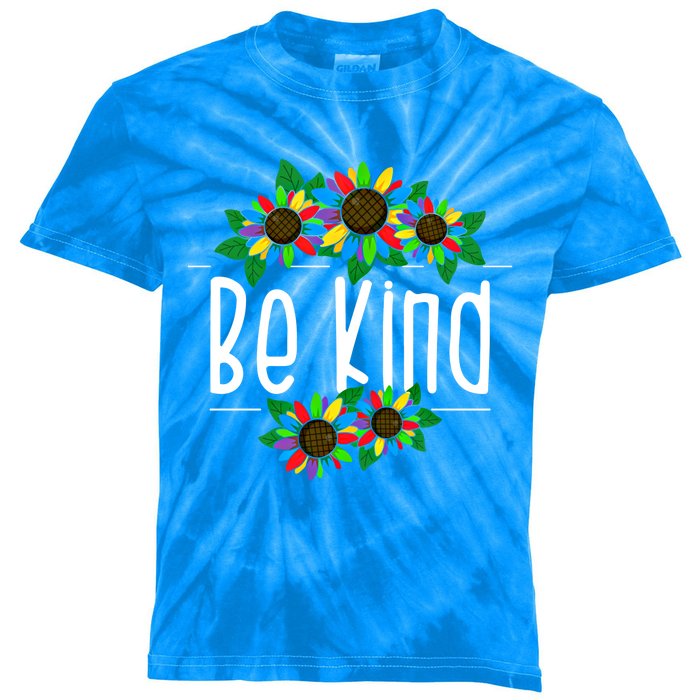 Sunflower Be Kind Autism Awareness Kindness Gift Kids Tie-Dye T-Shirt