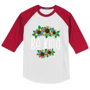 Sunflower Be Kind Autism Awareness Kindness Gift Kids Colorblock Raglan Jersey