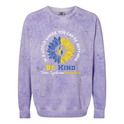 Sunflower Be Kind Down Syndrome Awareness Gift Colorblast Crewneck Sweatshirt