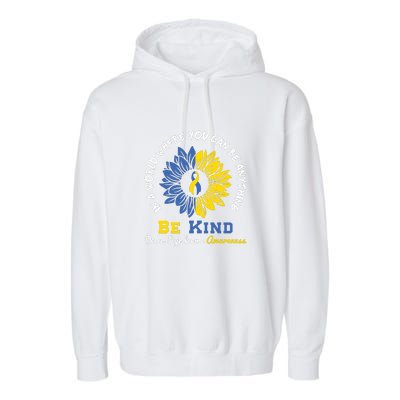 Sunflower Be Kind Down Syndrome Awareness Gift Garment-Dyed Fleece Hoodie