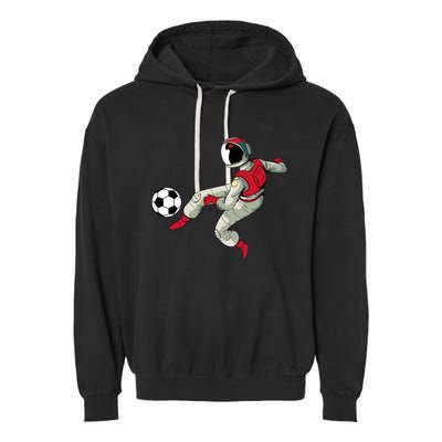 Soccer Ball Kick Astronaut Spaceman Cool Sports Lovers Gift Garment-Dyed Fleece Hoodie