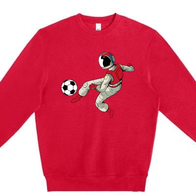 Soccer Ball Kick Astronaut Spaceman Cool Sports Lovers Gift Premium Crewneck Sweatshirt