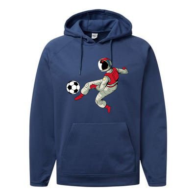 Soccer Ball Kick Astronaut Spaceman Cool Sports Lovers Gift Performance Fleece Hoodie