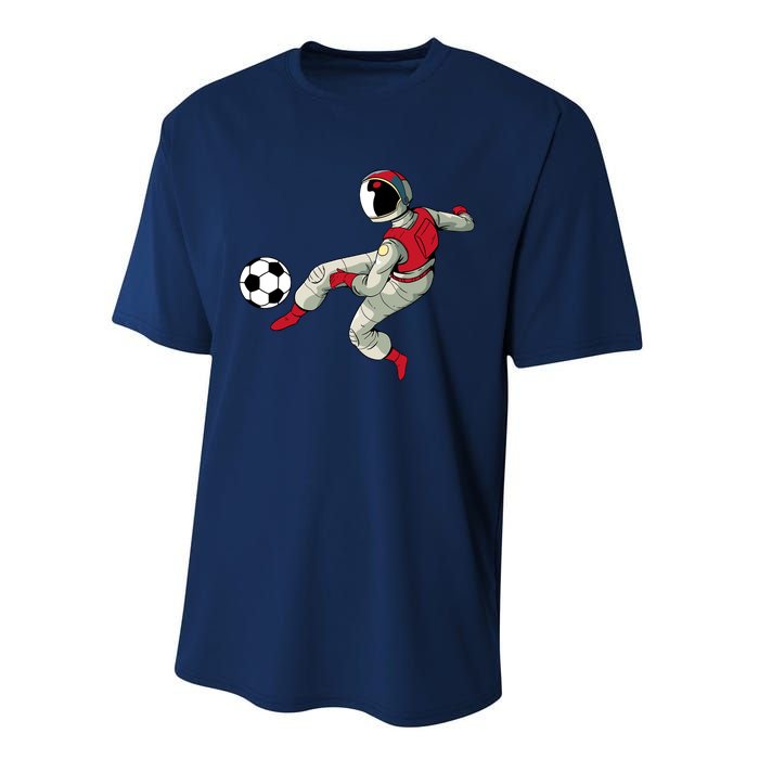 Soccer Ball Kick Astronaut Spaceman Cool Sports Lovers Gift Performance Sprint T-Shirt