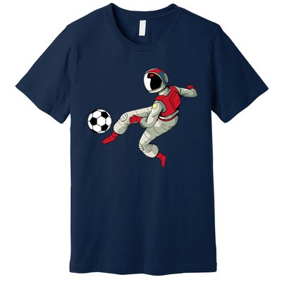 Soccer Ball Kick Astronaut Spaceman Cool Sports Lovers Gift Premium T-Shirt