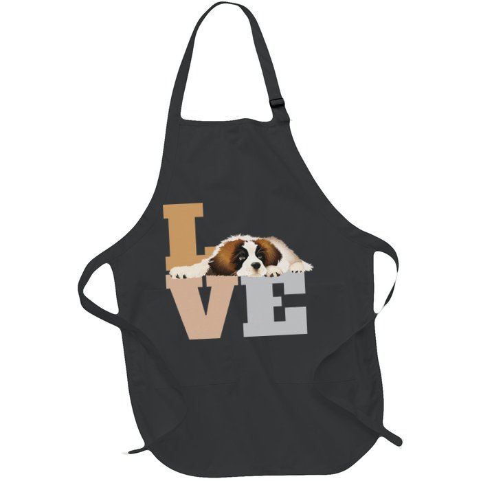 St Bernard Lazy Puppy Dog Slobbers On Word Love Full-Length Apron With Pockets
