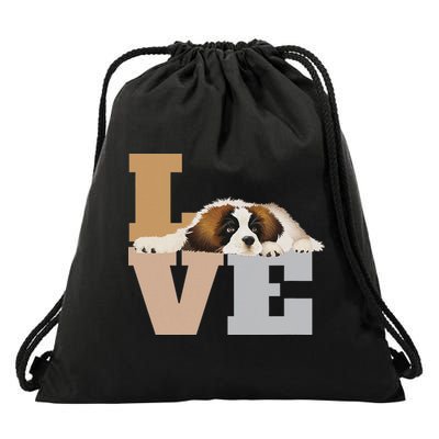St Bernard Lazy Puppy Dog Slobbers On Word Love Drawstring Bag