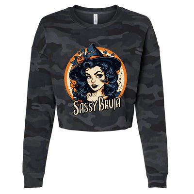 Sassy Bruja Latina Mexican Halloween Witch Cropped Pullover Crew