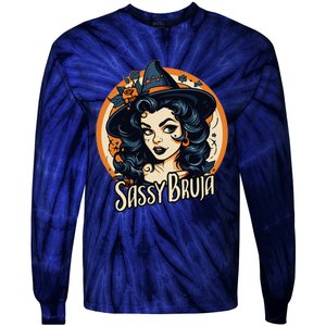 Sassy Bruja Latina Mexican Halloween Witch Tie-Dye Long Sleeve Shirt