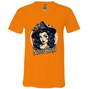 Sassy Bruja Latina Mexican Halloween Witch V-Neck T-Shirt