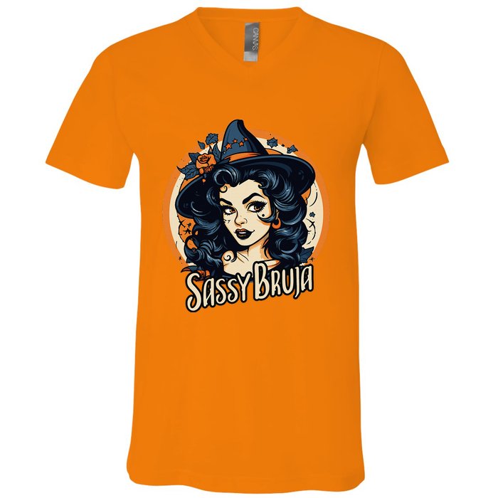 Sassy Bruja Latina Mexican Halloween Witch V-Neck T-Shirt