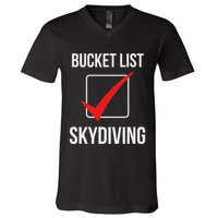 Skydiving Bucket List Check Skydiver Parachute Plane Jump V-Neck T-Shirt