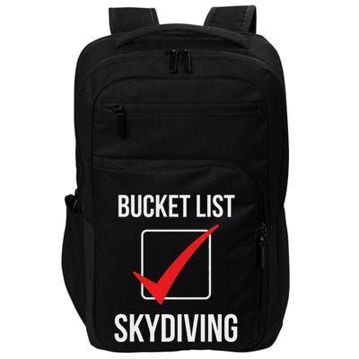 Skydiving Bucket List Check Skydiver Parachute Plane Jump Impact Tech Backpack