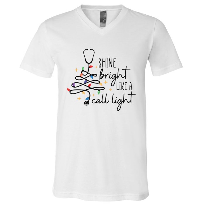 Shine Bright Like A Call Light Christmas Funny Nurse V-Neck T-Shirt