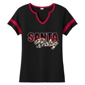 Santa Baby Leopard Christmas Pattern Logo Ladies Halftime Notch Neck Tee