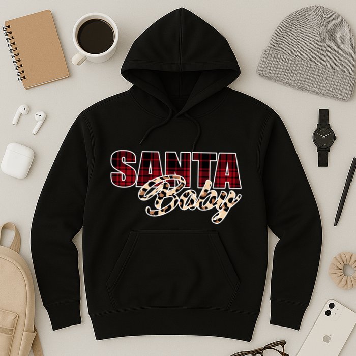 Santa Baby Leopard Christmas Pattern Logo Hoodie