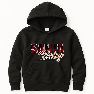 Santa Baby Leopard Christmas Pattern Logo Kids Hoodie