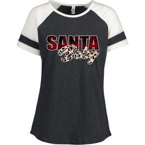 Santa Baby Leopard Christmas Pattern Logo Enza Ladies Jersey Colorblock Tee